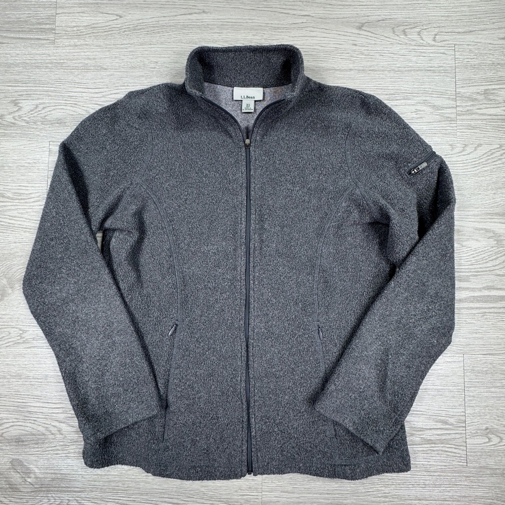 L.L. Bean Women's Sweater Fleece Jacket Gray XS Petite Full Zip Mock Neck Pocket